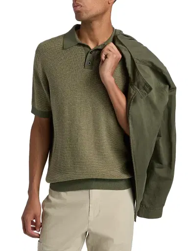Vince Men's Colorblocked Feed-Stripe Cotton-Cashmere Polo Shirt - Coulter Green Desert Brush - Size XXL | Thumbnail 3 Vince Men's Colorblocked Feed-Stripe Cotton-Cashmere Polo Shirt - Coulter Green Desert Brush - Size XXL | Thumbnail 3
