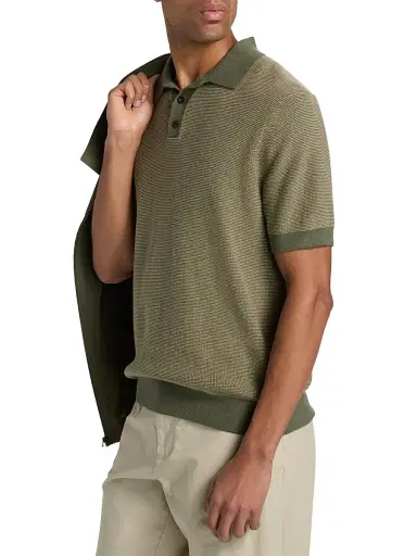 Vince Men's Colorblocked Feed-Stripe Cotton-Cashmere Polo Shirt - Coulter Green Desert Brush - Size XXL | Thumbnail 4 Vince Men's Colorblocked Feed-Stripe Cotton-Cashmere Polo Shirt - Coulter Green Desert Brush - Size XXL | Thumbnail 4