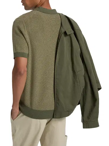 Vince Men's Colorblocked Feed-Stripe Cotton-Cashmere Polo Shirt - Coulter Green Desert Brush - Size XXL | Thumbnail 5 Vince Men's Colorblocked Feed-Stripe Cotton-Cashmere Polo Shirt - Coulter Green Desert Brush - Size XXL | Thumbnail 5