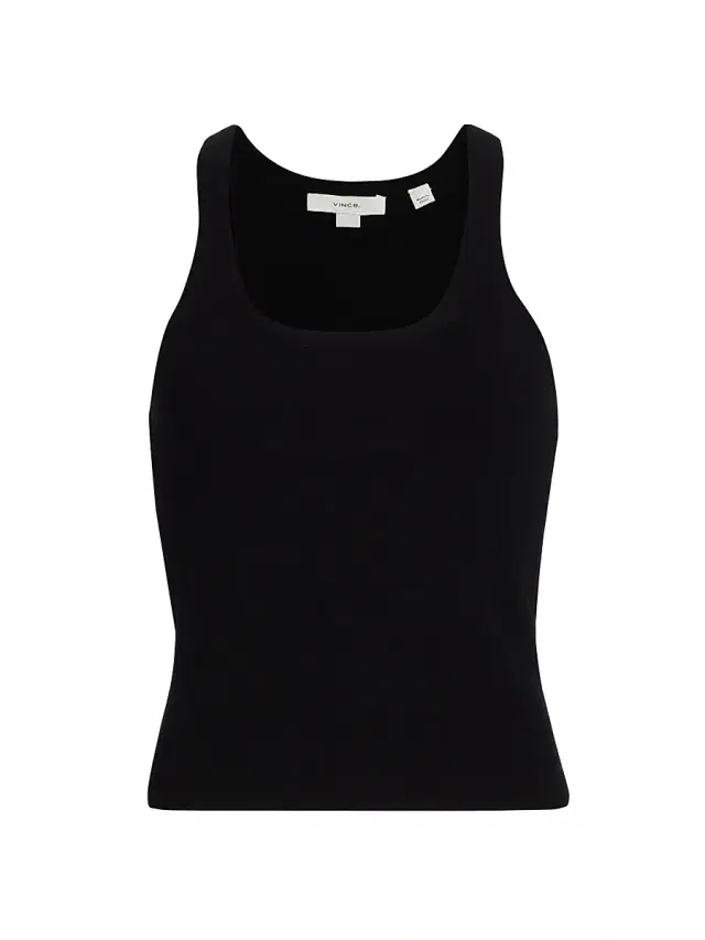 Vince Women's Stretch Rib-Knit Scoopneck Tank - Black