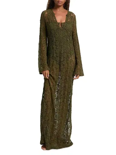 Nili Lotan Women's Della Lace Maxi Dress - Army Green | Thumbnail 2
