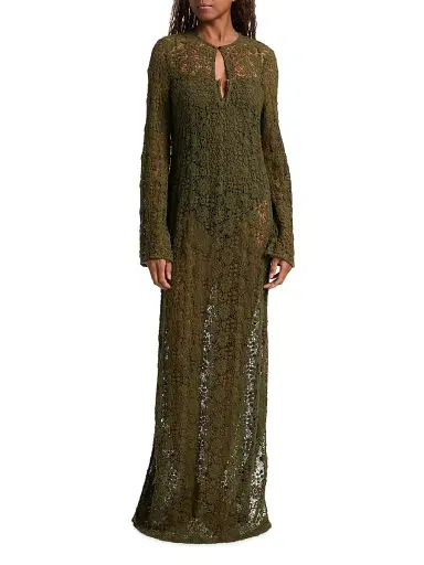 Nili Lotan Women's Della Lace Maxi Dress - Army Green | Thumbnail 3