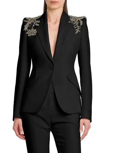 Alexander McQueen Women's Shoulder-Embellished Peak Lapel Jacket - Black - Size 10 | Thumbnail 3 Alexander McQueen Women's Shoulder-Embellished Peak Lapel Jacket - Black - Size 10 | Thumbnail 3