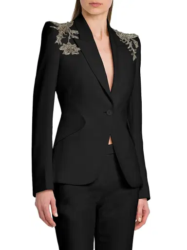Alexander McQueen Women's Shoulder-Embellished Peak Lapel Jacket - Black - Size 10 | Thumbnail 4 Alexander McQueen Women's Shoulder-Embellished Peak Lapel Jacket - Black - Size 10 | Thumbnail 4