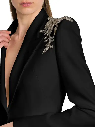 Alexander McQueen Women's Shoulder-Embellished Peak Lapel Jacket - Black - Size 10 | Thumbnail 6 Alexander McQueen Women's Shoulder-Embellished Peak Lapel Jacket - Black - Size 10 | Thumbnail 6