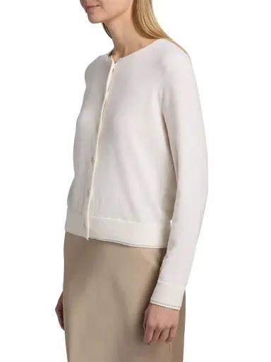 Vince Women's Scallop Trim Wool-Cashmere Cardigan - Off White - Size XXS | Thumbnail 4 Vince Women's Scallop Trim Wool-Cashmere Cardigan - Off White - Size XXS | Thumbnail 4