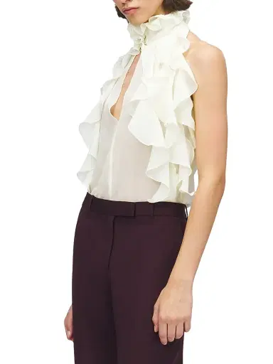 Alexander McQueen Women's Ruffled Sleeveless Silk Top - Gesso - Size 10 | Thumbnail 4 Alexander McQueen Women's Ruffled Sleeveless Silk Top - Gesso - Size 10 | Thumbnail 4