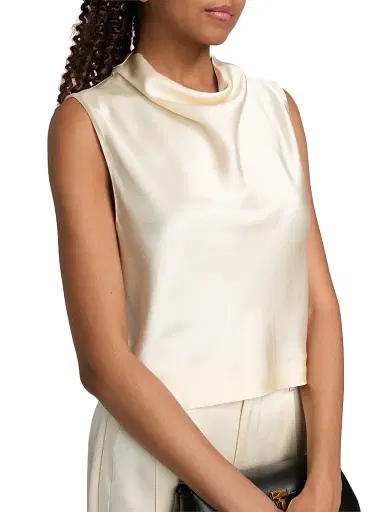 Vince Women's Satin Cowlneck Crop Top - Flax - Size XL | Thumbnail 6 Vince Women's Satin Cowlneck Crop Top - Flax - Size XL | Thumbnail 6
