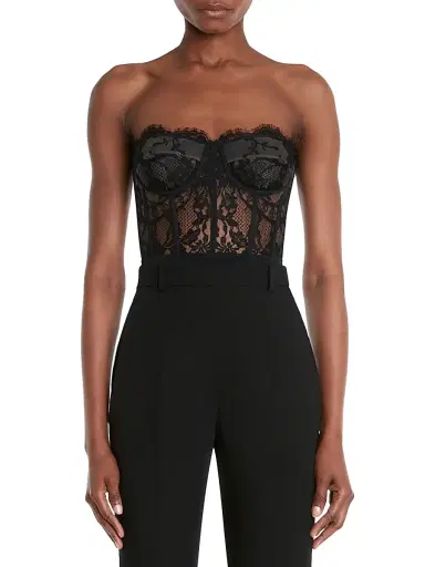 Alexander McQueen Women's Strapless Lace Crop Bustier - Black - Size 14 | Thumbnail 3