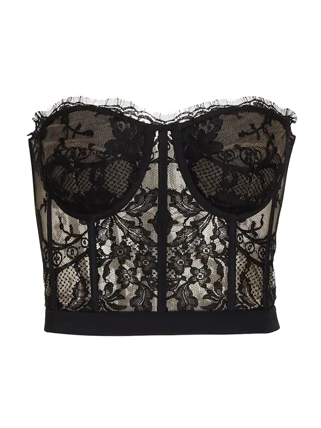 Women's Strapless Lace Crop Bustier - Black