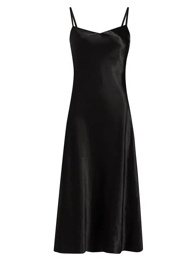 Vince Women's Satin V-Neck Slip Midi-Dress - Black