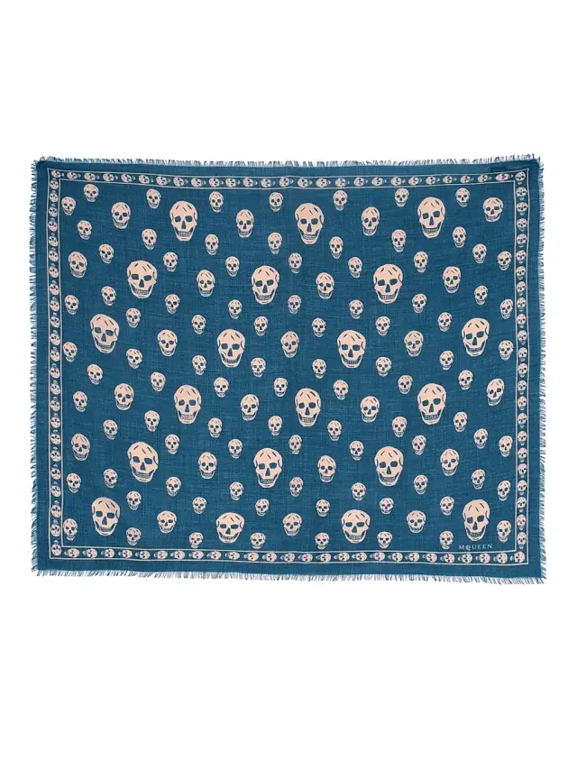 Women's Skull Wool Scarf - Workers Blue