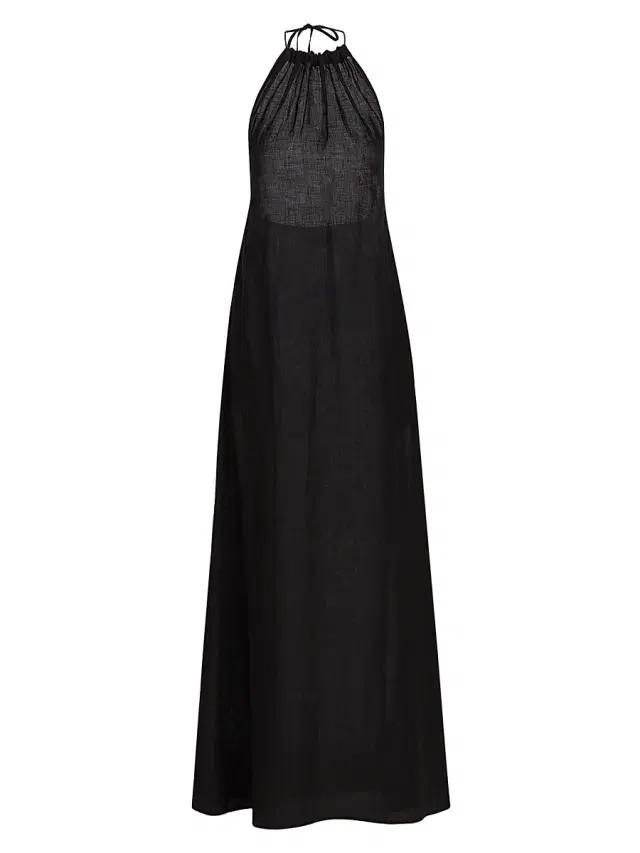Nili Lotan Women's Lelia Linen Halterneck Maxi Dress - Black