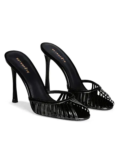 Retrofête Women's Allistair 105MM Patent Leather Sandals - Black | Thumbnail 3