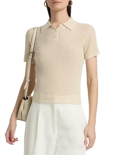 Guest In Residence Women's Shrunken Cashmere Polo Shirt - Cream - Size XL | Thumbnail 3