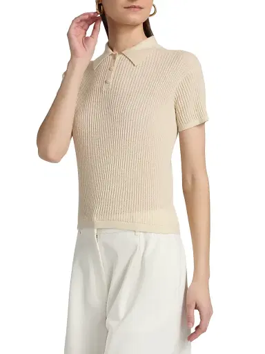 Guest In Residence Women's Shrunken Cashmere Polo Shirt - Cream - Size XL | Thumbnail 4