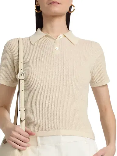 Guest In Residence Women's Shrunken Cashmere Polo Shirt - Cream - Size XL | Thumbnail 6