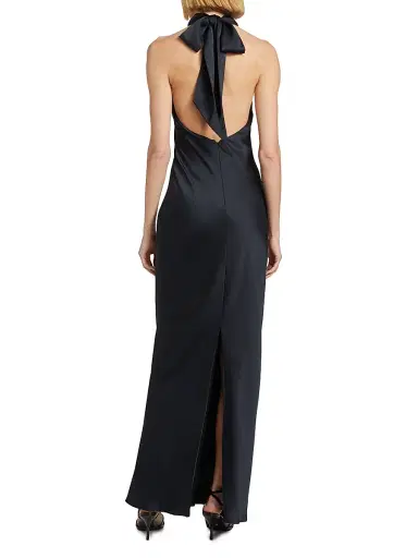 Ramy Brook Women's Tatiana High-Neck Satin Gown - Navy - Size 16 | Thumbnail 5