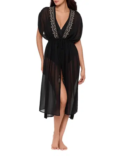 Miraclesuit Swim Women's Beach Etc. Beaded Georgette Kimono-Style Cover-Up - Black - Size Large | Thumbnail 2 Miraclesuit Swim Women's Beach Etc. Beaded Georgette Kimono-Style Cover-Up - Black - Size Large | Thumbnail 2