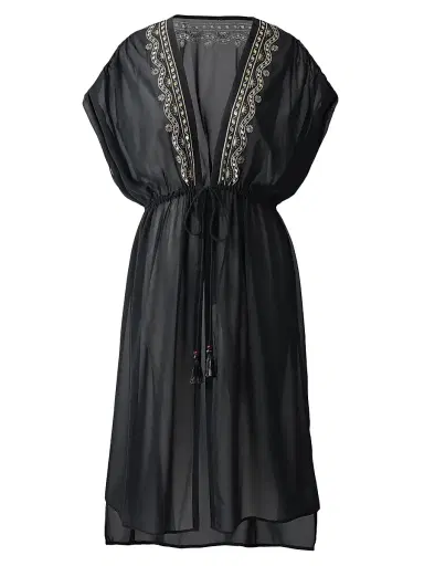 Miraclesuit Swim Women's Beach Etc. Beaded Georgette Kimono-Style Cover-Up - Black - Size Large | Thumbnail 1 Miraclesuit Swim Women's Beach Etc. Beaded Georgette Kimono-Style Cover-Up - Black - Size Large | Thumbnail 1