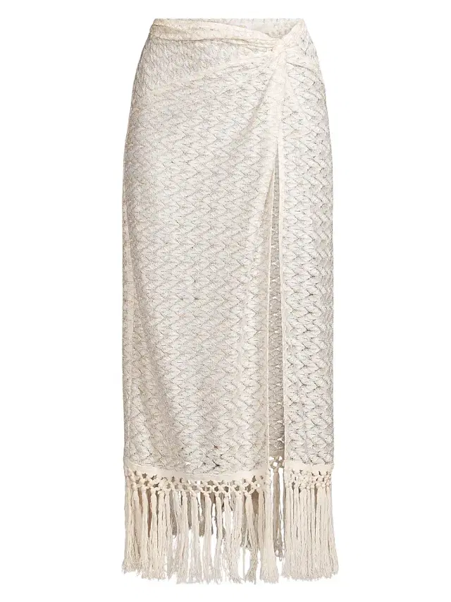 Ramy Brook Women's Gaia Zig-Zag Metallic Tassel Midi-Skirt - White Zigzag