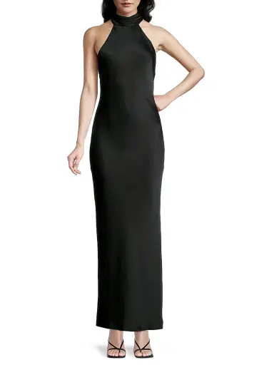 Ramy Brook Women's Tatiana High-Neck Satin Gown - Black - Size 16 | Thumbnail 2