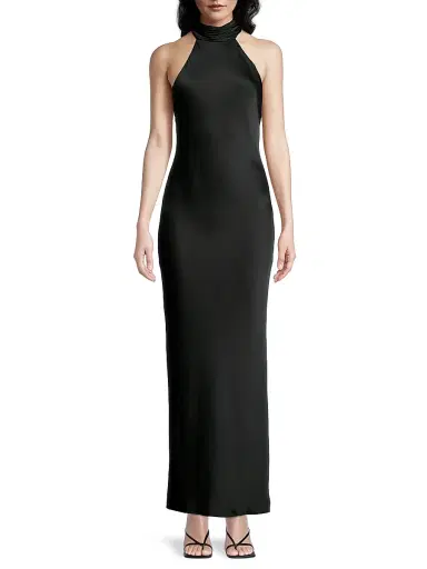 Ramy Brook Women's Tatiana High-Neck Satin Gown - Black - Size 16 | Thumbnail 3