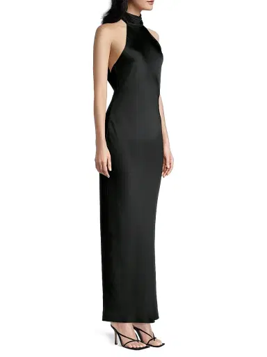 Ramy Brook Women's Tatiana High-Neck Satin Gown - Black - Size 16 | Thumbnail 4