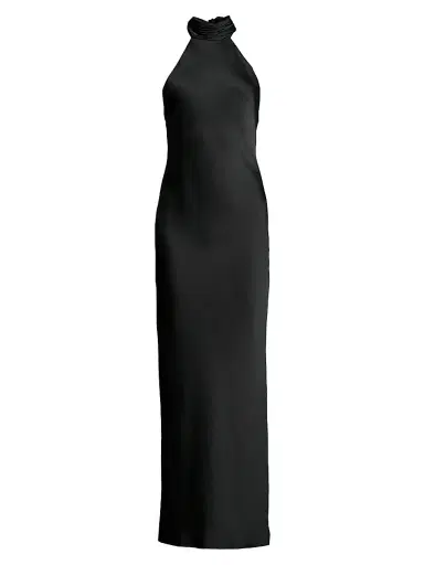 Ramy Brook Women's Tatiana High-Neck Satin Gown - Black - Size 16 | Thumbnail 1