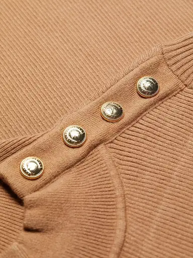 Elie Tahari Women's Naya Button-Detailed Rib-Knit Sweater - Saddle | Thumbnail 7 Elie Tahari Women's Naya Button-Detailed Rib-Knit Sweater - Saddle | Thumbnail 7