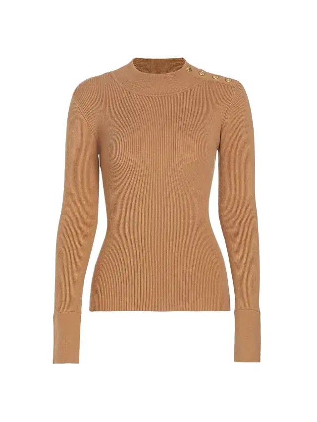 Elie Tahari Women's Naya Button-Detailed Rib-Knit Sweater - Saddle