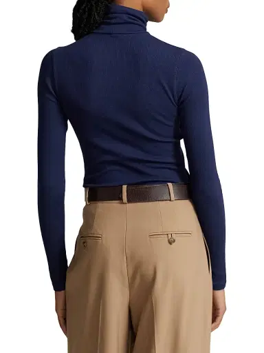 Polo Ralph Lauren Women's Stretch Rib-Knit Turtleneck Sweater - Newport Navy - Size XS | Thumbnail 3