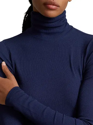 Polo Ralph Lauren Women's Stretch Rib-Knit Turtleneck Sweater - Newport Navy - Size XS | Thumbnail 4