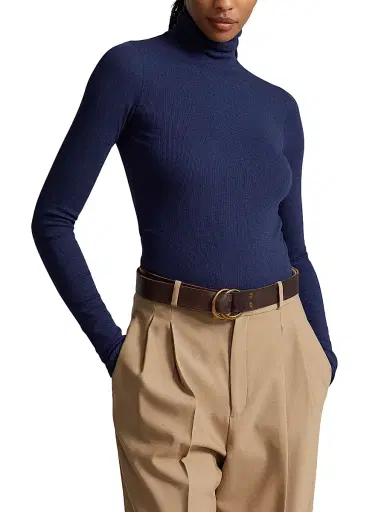 Polo Ralph Lauren Women's Stretch Rib-Knit Turtleneck Sweater - Newport Navy - Size XS | Thumbnail 5