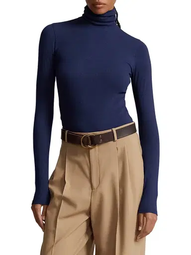 Polo Ralph Lauren Women's Stretch Rib-Knit Turtleneck Sweater - Newport Navy - Size XS | Thumbnail 6