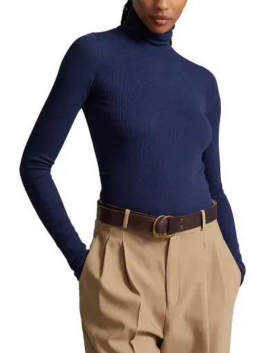 Polo Ralph Lauren Women's Stretch Rib-Knit Turtleneck Sweater - Newport Navy - Size XS | Thumbnail 1