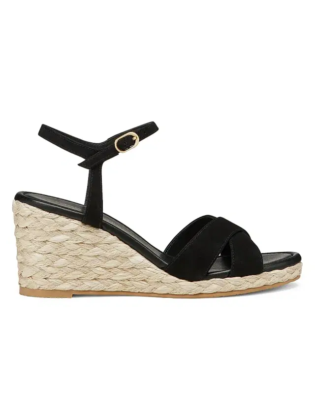 Stuart Weitzman Women's Dayna Suede Espadrille Wedges - Black Natural