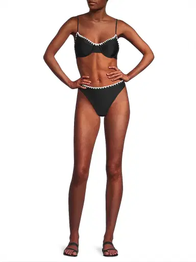 Ramy Brook Women's Emmeline Balconette Bikini Top - Black White Crochet - Size XL | Thumbnail 2