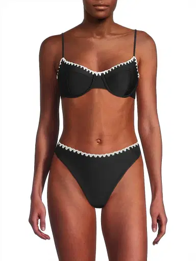 Ramy Brook Women's Emmeline Balconette Bikini Top - Black White Crochet - Size XL | Thumbnail 3