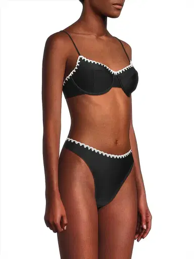 Ramy Brook Women's Emmeline Balconette Bikini Top - Black White Crochet - Size XL | Thumbnail 4