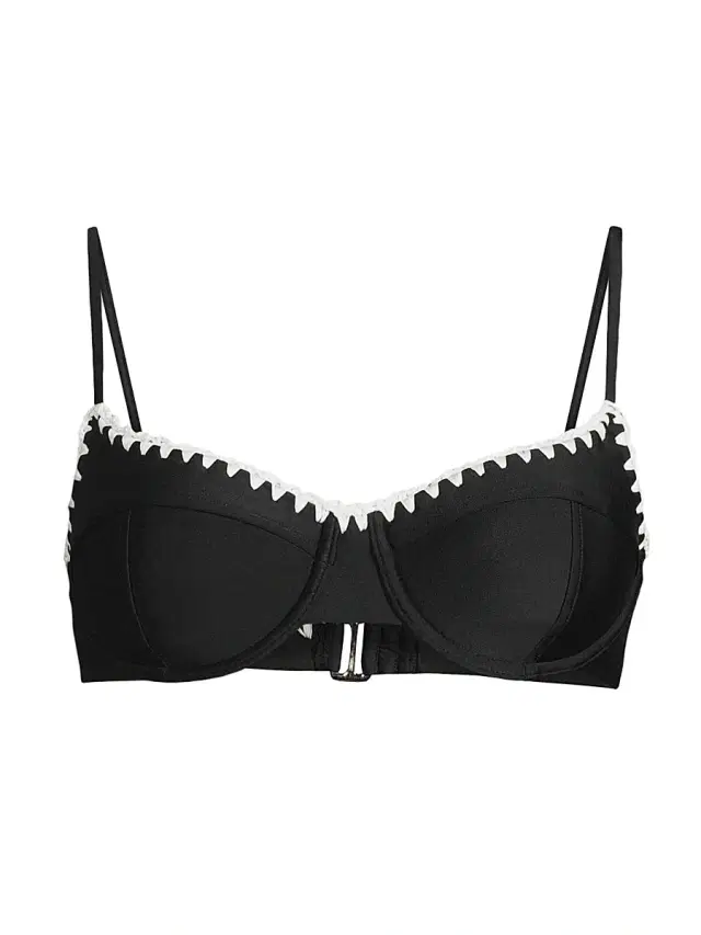 Ramy Brook Women's Emmeline Balconette Bikini Top - Black White Crochet - Size XL