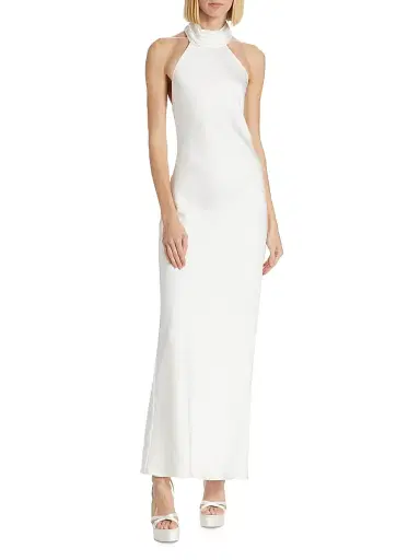Ramy Brook Women's Tatiana High-Neck Satin Gown - Ivory - Size 16 | Thumbnail 2
