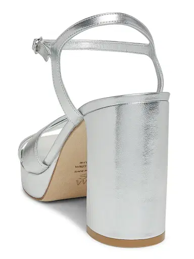 Stuart Weitzman Women's Dayna 100MM Metallic Leather Platform Sandals - Silver | Thumbnail 3