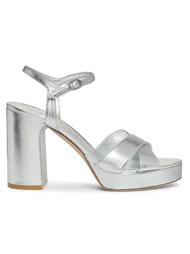 Stuart Weitzman Women's Dayna 100MM Metallic Leather Platform Sandals - Silver | Thumbnail 1