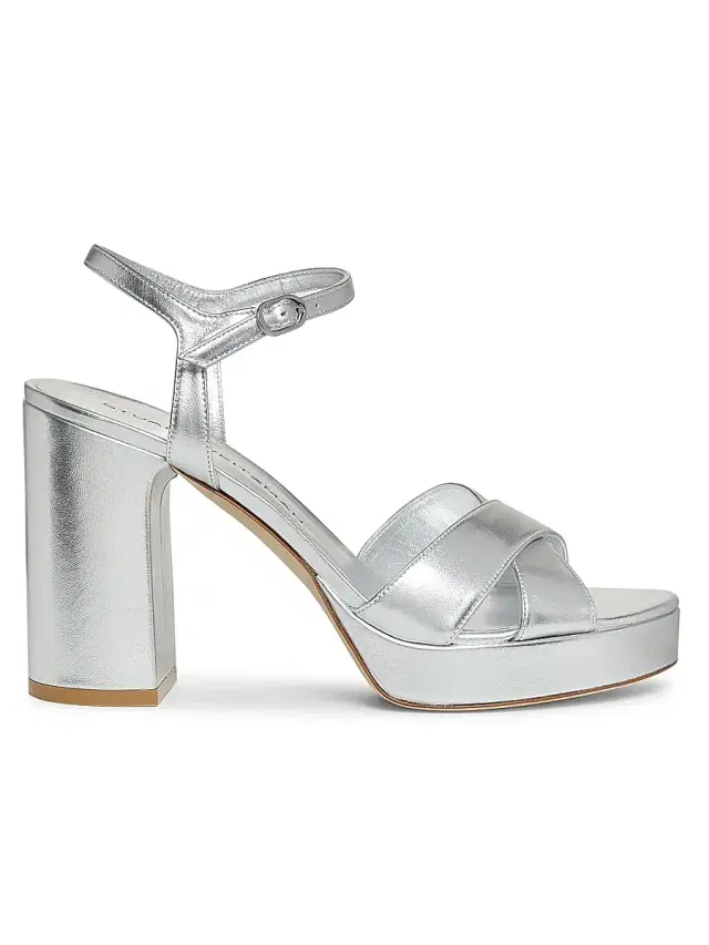 Stuart Weitzman Women's Dayna 100MM Metallic Leather Platform Sandals - Silver