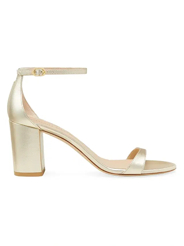 Stuart Weitzman Women's Nudist Block 75MM Metallic Leather Sandals - Light Gold
