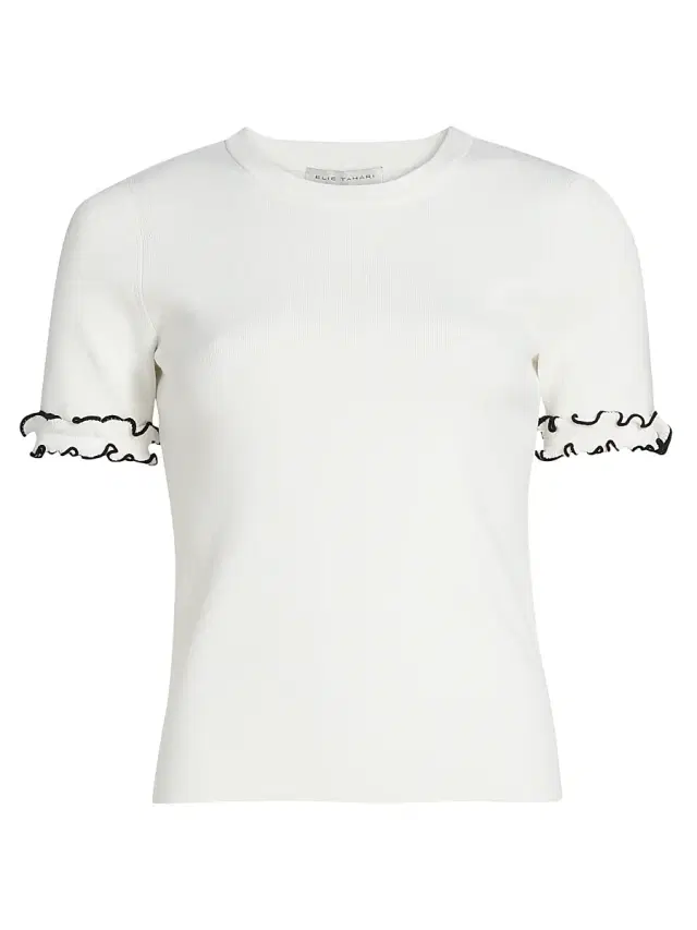 Elie Tahari Women's The Rose Frill-Cuff Top - Sky White