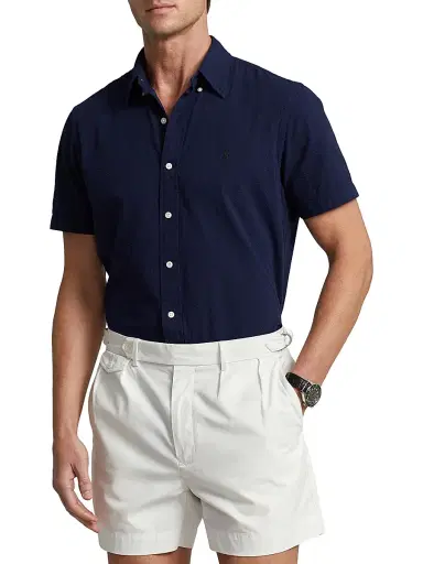 Polo Ralph Lauren Men's Classic-Fit Seersucker Shirt - Astoria Navy - Size Small | Thumbnail 3