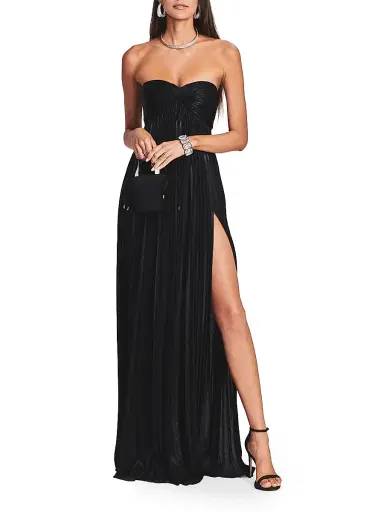 Retrofête Women's Zoa Metallic Pleated Strapless Gown - Black - Size XS | Thumbnail 3