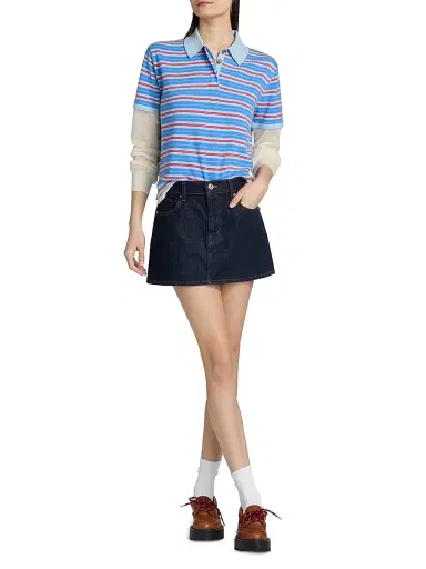 Guest In Residence Women's Striped Cashmere Layered Rugby Top - Clear Sky Combo - Size Small | Thumbnail 2 Guest In Residence Women's Striped Cashmere Layered Rugby Top - Clear Sky Combo - Size Small | Thumbnail 2
